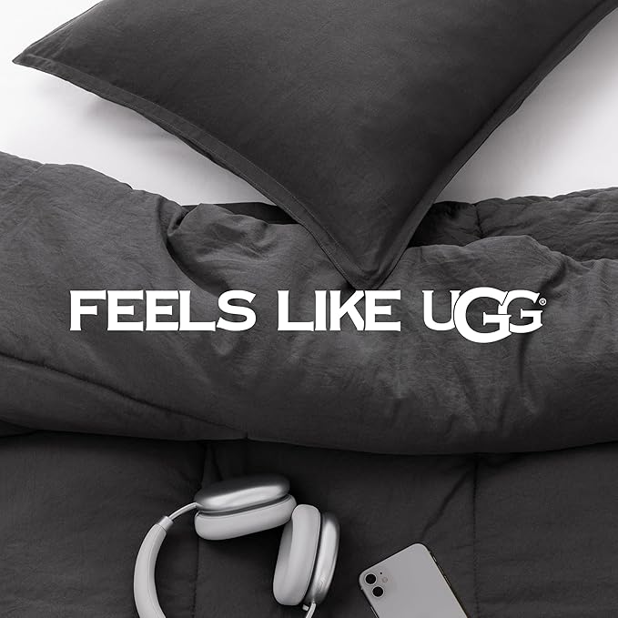 UGG Leonora Comforter Set with 1 Pillow Sham Lightweight Down Alternative Blanket Reversible All Season Washable and Hypoallergenic Bedding Set for College Dorm, Twin/Twin XL, Charcoal Grey