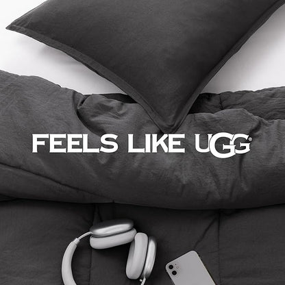 UGG Leonora Comforter Set with 1 Pillow Sham Lightweight Down Alternative Blanket Reversible All Season Washable and Hypoallergenic Bedding Set for College Dorm, Twin/Twin XL, Charcoal Grey