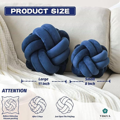 Knot Pillow Ball, Soft Decorative Throw Pillows Cushion, 11 Inch Round Plush Knotted Pillows Navy Blue Pillow, Modern Home Throw Knot Decorative Cushion for Bedroom, Sofa, Couch