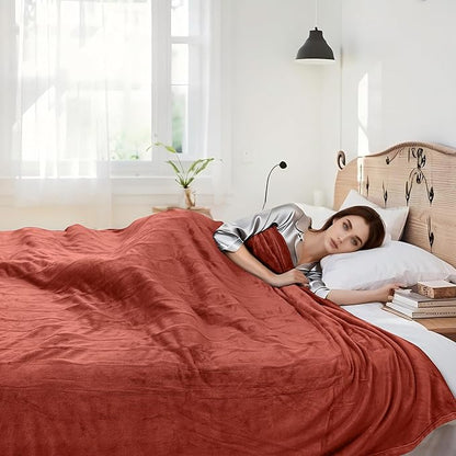 Electric Heated Blanket 84"x90" Queen Size Flannel Heated Blanket, Cozy & Warm for All Night, 5 Heat Settings & 10 Hours Auto Off, Machine Washable, Brick Red