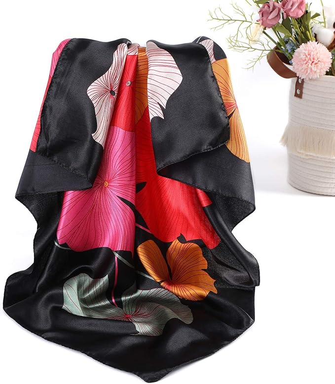 AWAYTR 35” Satin Large Square Head Scarves - 4PCS Silk Like Neck Scarf Hair Sleeping Wraps Satin Silk Scarfs for Women