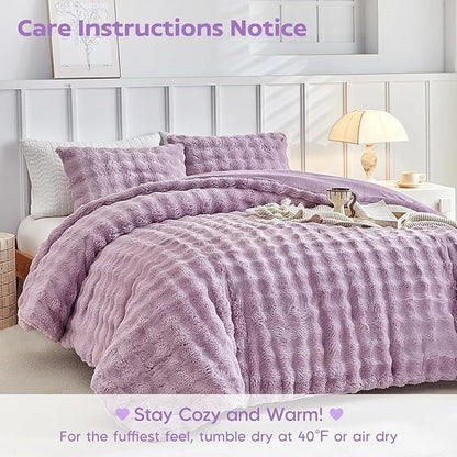 Tokokimo Faux Fur Comforter Set Queen Size, Ultra Soft Reversible Heavyweight Fluffy Queen Size Bedding, Extra Warm Winter Comforter with 2 Pillow Cases, All Season Fuzzy Comforter Set, Purple