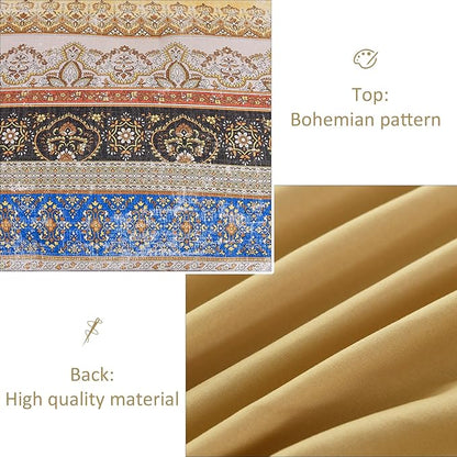 Cottolester Boho Queen Comforter Set 8 Pieces, Yellow Bohemian Striped Bed in a Bag, Paisley Soft Microfiber Bedding Comforter Set