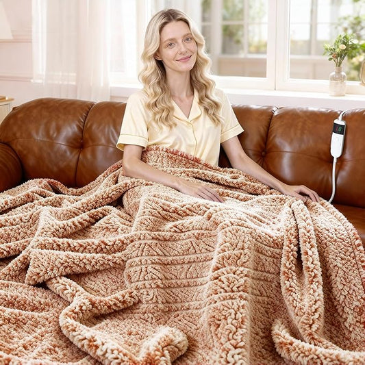 Heated Blanket Heated Twin, Electric Blanket 62"x84" Heating Blanket with 8 Hours Auto Off 10 Fast Heating Levels Machine Washable Sherpa Heated Blanket with Overheating Protection