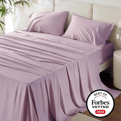 Bedsure King Size Sheets Set, Cooling Sheets for Hot Sleepers, Rayon Derived from Bamboo, Breathable & Soft, Deep Pocket Up to 16 Inches, Hotel Luxury Silky Bedding, Lavender
