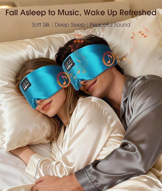 MUSICOZY 3D Silk Bluetooth Sleep Mask Headphones, Mulberry Silk Eye Mask with Ultra-Thin Wireless Speakers, Bluetooth 5.4 Sleeping Headphones for Side Sleepers, Music Sleep Mask Gifts for Men Women