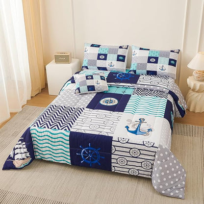 Namoxpa6 Pieces Sea Ocean Comforter Sets,3D Blue Pattern,Decorative 6 Piece Bedding Sets with Comforter,Flat Sheet,Fitted Sheet,Throw Pillow Cover,Pillow Shams,Full Size