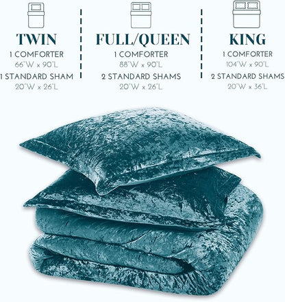 Comfort Spaces Juliette Luxe Comforter Set Velvet Lush with Soft Brushed Microfiber Reverse, All Season Cozy Velvet Bedding Sets, Fluffy Comforter Bed Set, Matching Sham, Teal King 3 Piece