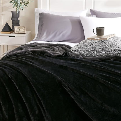 Hansleep Fleece Black Queen Blanket, Super Soft Flannel Fuzzy Plush Cozy Blanket for All Seasons, Black, Queen 90x90 Inches