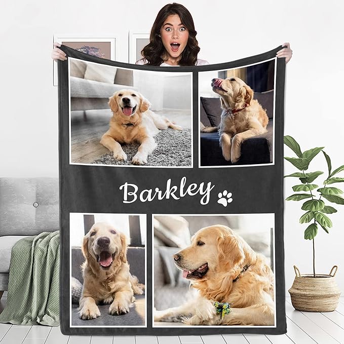 Personalized Pet Memorial Gifts, Custom Dog Blanket with Photos and Name, Personalized Pets Blankets with Picture, Puppy Bereavement/Passing Away Gifts