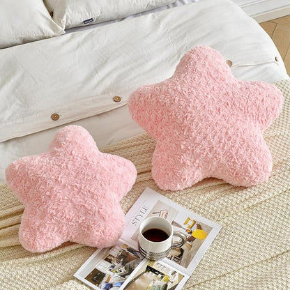 Star Pillow, 19.7" Star Shaped Plush Pillow for Couch Bed Sofa, Cute Decorative Throw Pillows with Soft Faux Fur Room Decor for Bedroom Living Room (Pink)