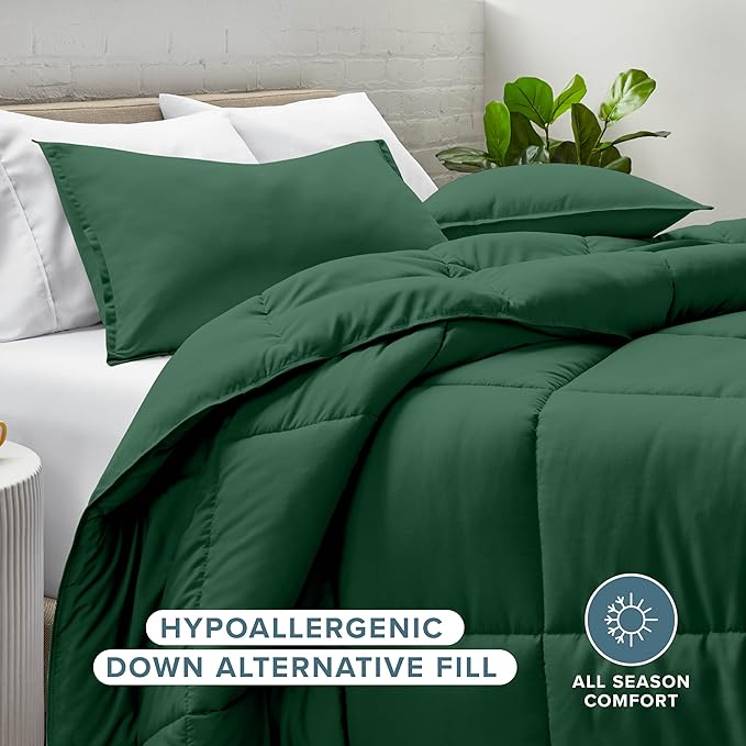 Bare Home Comforter Set - Oversized King Size - Ultra-Soft - Goose Down Alternative - Premium 1800 Series - All Season Warmth (Oversized King, Forest Green)