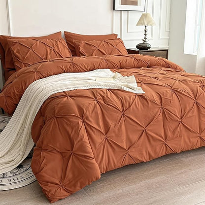 Maple&Stone Full Size Comforter Sets, 7 Pieces Bedding Sets Full, Pintuck Bed in a Bag Bed Set with Comforter, Sheets, Pillowcases & Shams - Burnt Orange