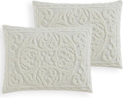 Beatrice Home Fashions Medallion Tufted Chenille Comforter 3-Piece Set, Cotton, All Season Cozy Bedding, King, Ivory