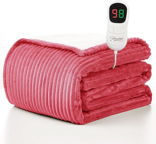 Homemate Electric Heated Blanket Twin Size - 62"x84" Heating Blanket Twin Size 1/2/4/6/8 Hours Auto-Off 10 Heat Level Over-Heat Protection Soft Flannel Sherpa ETL Certification