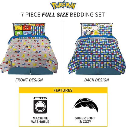 Pokemon Anime Kids Comforter and Sheet Set with Sham, 7 Piece Full Size, by Franco