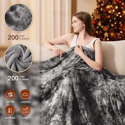 Homemate Electric Heated Blanket Queen Size - 84"x90" Heating Blanket Queen Size Dual Control 1/2/4/6/8 Hours Auto-Off 10 Heat Level Over-Heat Protection Luxury Faux Fur Sherpa ETL Certification