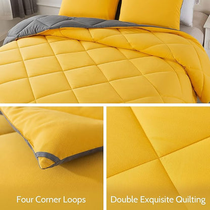 Decroom Lightweight Twin Comforter Set with 1 Pillow Sham - 2 Pieces Set - Quilted Down Alternative Comforter/Duvet Insert for All Season - Yellow/Grey - Twin/Twin XL Size