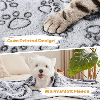 Luciphia 1 Pack 3 Blankets Fluffy Premium Fleece Pet Blanket Flannel Paw Printed Throw for Dog Cat Grey Paw Small(23"x16",Pack of 3)