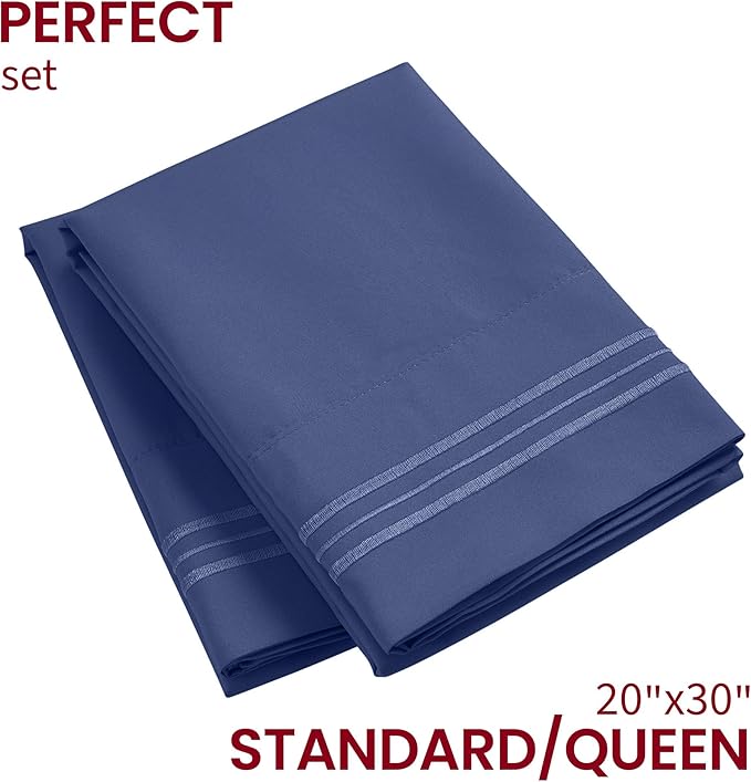 Mellanni Pillow Cases - Luxury, Extra Soft, Cooling Pillow Covers - 2 PC Iconic Collection Pillowcases - Envelope Closure (Standard/Queen 20" x 30", Blue Nova)