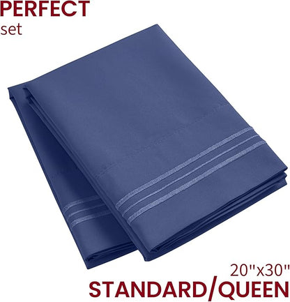 Mellanni Pillow Cases - Luxury, Extra Soft, Cooling Pillow Covers - 2 PC Iconic Collection Pillowcases - Envelope Closure (Standard/Queen 20" x 30", Blue Nova)