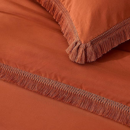 Andency Queen Comforter Set Burnt Orange, 3 Pieces Boho Terracotta Fall Tassel Lightweight Bedding Comforter Sets, All Season Rust Soft Bed Set (90x90In Comforter & 2 Pillowcases)