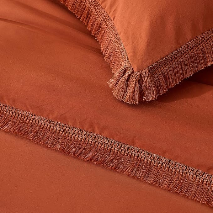 Andency Comforter Set Oversized King Terracotta 120x120, 3 Pieces Boho Fall Tassel Lightweight Bedding Comforter Sets, All Season Rust Soft Bed Set (1 Comforter & 2 Pillowcases)