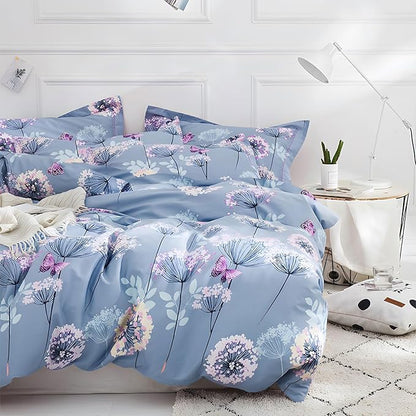 MKXI Purple Floral Comforter Set Dandelion Print Comforter Twin Set Cozy Patterned Comforter Reversible Flowers Bedding Set Twin Size