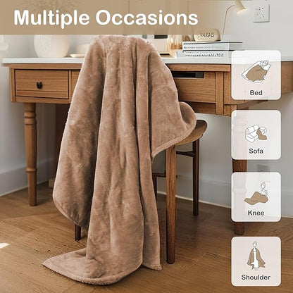 Electric Heated Blanket Full Size 72"x84",Fast Heating Throw, Soft Plush Microplush for Bed & Couch, 10 Hours Auto Off & 4 Heating Levels, Machine Washable, Gifts for Grandma & Family-Dark Camel
