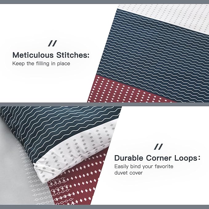 Litanika Comforter Set California King Size Red Blue - 3 Pieces Lightweight Colorblock Stripe Fluffy Bedding Comforter Sets, All Season Bed Set