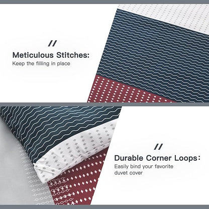 Litanika Comforter Set Queen Size Red Blue - 3 Pieces Lightweight Colorblock Stripe Fluffy Bedding Comforter Sets, All Season Bed Set