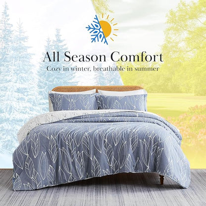 Southshore Fine Living, Inc. Modern Foliage Collection - 2-Piece Twin Bed Comforter Set, Down Alternative Comforter Set, Microfiber Fabric, Twin Bedding Sets Complement Room Décor, Twin/XL, Blue