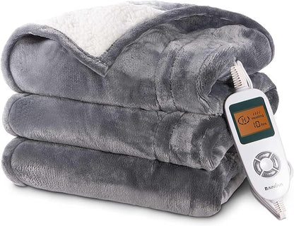 RAINOVA Heated Blanket Electric Throw, Electric Blanket-84''x90'', Soft Heating Blanket, 10-Level Heating, 10-Hour Auto-Off, Gifts for Parents and Elders, Gray, ETL & FCC Certified