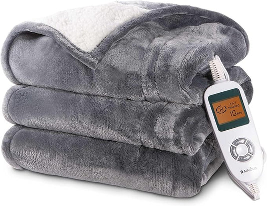 RAINOVA Heated Blanket Electric Throw, Electric Blanket-84''x90'', Soft Heating Blanket, 10-Level Heating, 10-Hour Auto-Off, Gifts for Parents and Elders, Gray, ETL & FCC Certified
