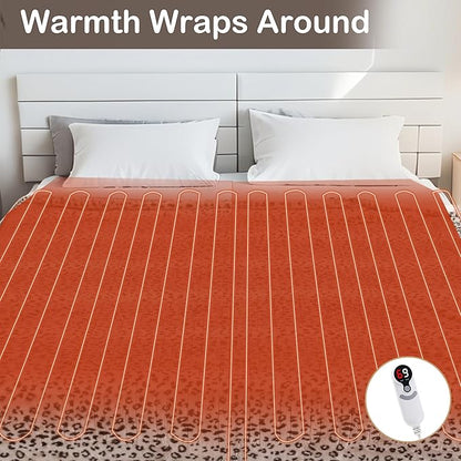 Electric Heated Blanket Full Size 72"x84",Fast Heating Throw, Soft Microplush for Bed & Couch, 1-10Hs Auto Off & 6 Heating Levels, Machine Washable, Gifts for Family-Leopard Print Beige