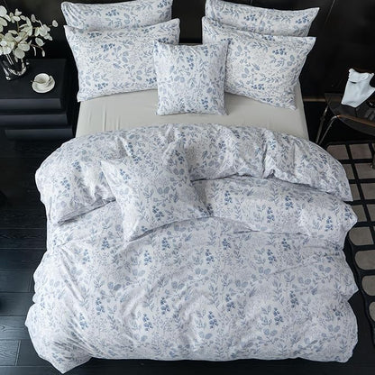 Twin Floral Comforter Set 2 Pieces Soft Blue Flower Print Botanical Garden Style Comforter and Pillowcases