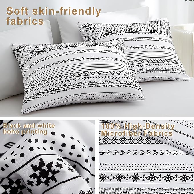 BOLINLIVING Comforter Set Queen Size, Boho Bed in a Bag 3 Pieces, Queen Soft Bohomian Comforter Set, Lightweight Breathable for All Seasons,1 Comforter & 2 Pillowcases (Grey 90×90 inch)