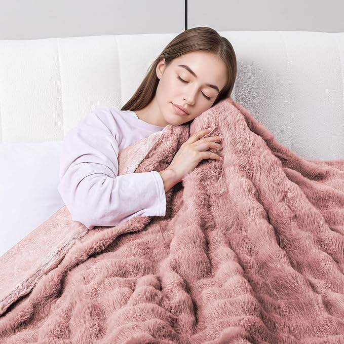 Heated Blanket Electric Throw- 50"x60" Soft Thick Bubble Electric Blanket for Sofa with 5 Heat Levels & 4 Hours Auto-Off Overheat Protection, Warm Cozy Gifts, Pink