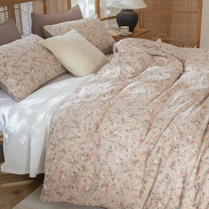 Comforter Queen Set Floral 3 Pieces Soft Cute Fresh Floral Bedding Lightweight Garden Style Floral Botanical Comforter for All Seasons and 2 Pillowcases
