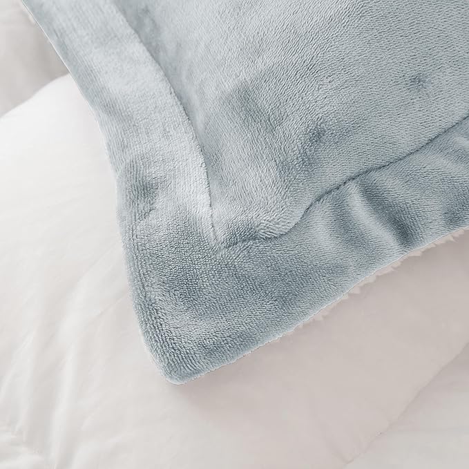 Seward Park Light Grey Sherpa Comforter Set Twin XL Size, All Season Soft Warm Fleece Fall Blanket, Winter College Dorm Bedding Sets with 1 Pillow Sham
