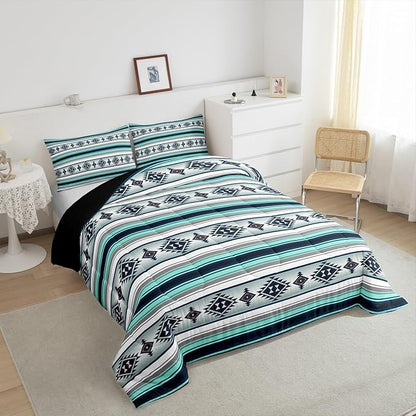 Erosebridal Western Aztec Comforter Set Boho Striped Bedding Set Toddler Southwestern American Native Quilt Bedding Sets for Kids Adults Ethnic Tribal Mexican Style Bed Duvet Set 1 Pillow Case