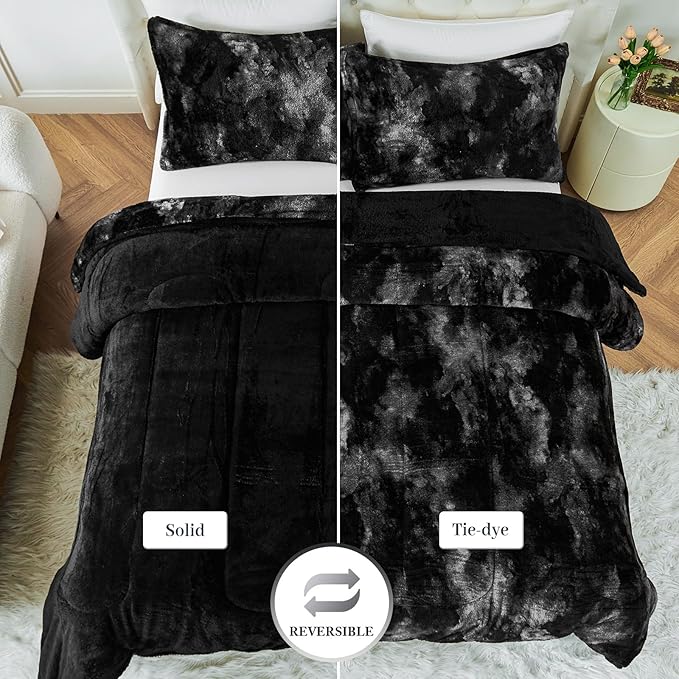 YIYEA Fluffy Queen Size Comforter Set, Luxury Faux Fur Comforter, Ultra Soft Plush Fuzzy Velvet Bedding Comforter Sets for Fall Winter, Cozy Warmth, No Shedding, 3PC, Queen