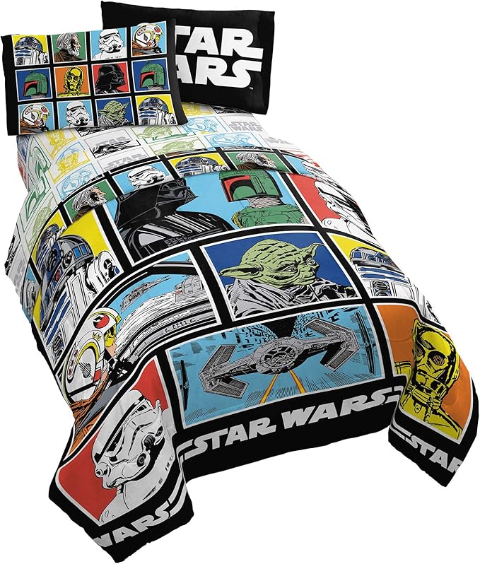 Jay Franco Star Wars Classic Grid 5 Piece Queen Bed Set - Includes Reversible Comforter & Sheet Set - Bedding Features Luke Skywalker - Super Soft Fade Resistant Microfiber