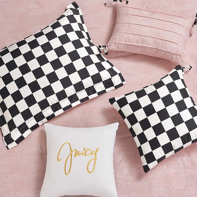 Juicy Couture Reversible Checkerboard Comforter Set 5-Piece Twin/Twin XL Set, Black/White