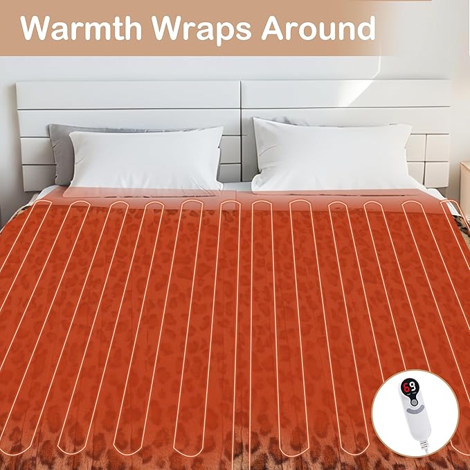Electric Heated Blanket Throw Size 50"x60", Fast Heating Throw, Soft Microplush for Sofa & Office,6 Heating Levels & 1-10 Hours Auto Off, Machine Washable, Gifts for Family-Brown Leopard Print