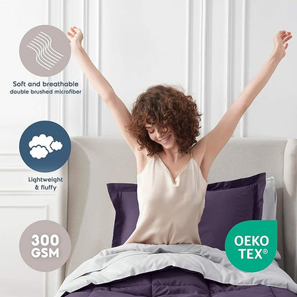 Nestl 5 Piece Twin Comforter Set – Purple Reversible Bed in a Bag – Complete Twin Size Bedding Set with Sheets, Pillowcase and Sham