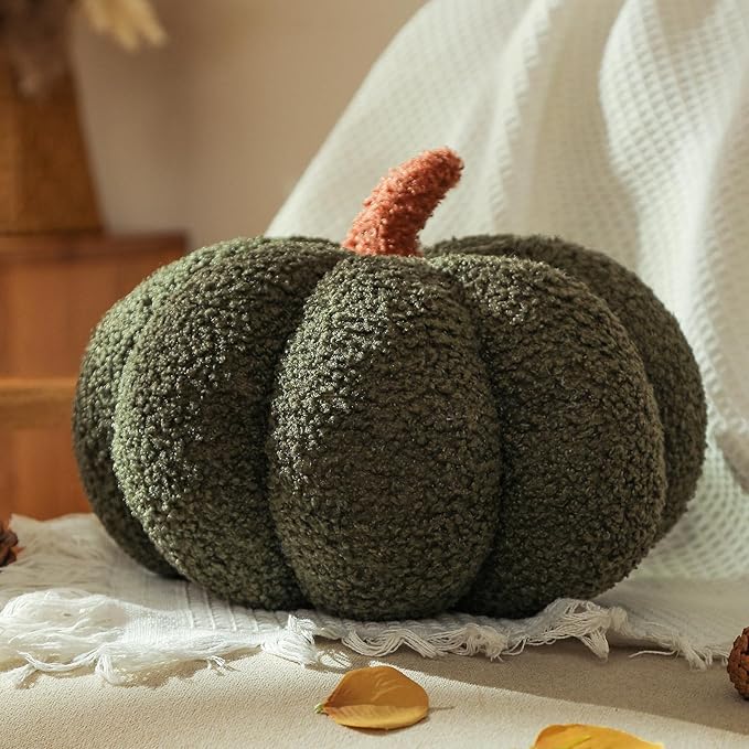 YRXRUS Thanksgiving Pumpkin Pillows, Green Pumpkin Shaped Throw Pillows Gifts, Fall Room Decoration, Small Cute Halloween Pillow, Teddy Fleece Small Cute 4x7 Inches Pillow for Natural Decor
