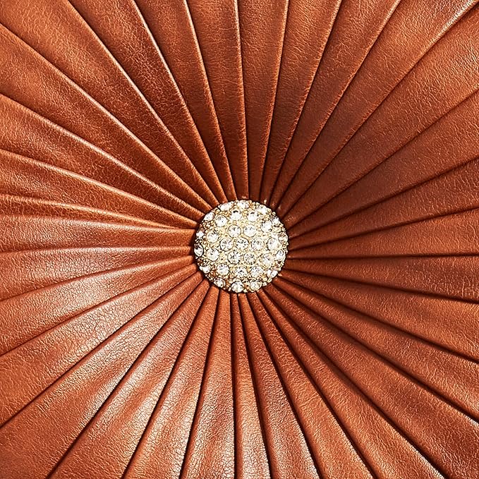 EUCIOR Brown Round Leather Pillow,Circle Pillow,Handmade Round Throw Pillow,Smooth Faux Leather Decorative Pillows for Home Decor Bedroom Living Room Couch Bed,Diameter 15"