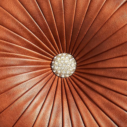 EUCIOR Brown Round Leather Pillow,Circle Pillow,Handmade Round Throw Pillow,Smooth Faux Leather Decorative Pillows for Home Decor Bedroom Living Room Couch Bed,Diameter 15"