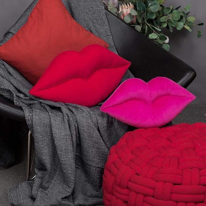 KINGROSE 3D Lip Throw Pillow Cute Decorative Pillow Soft Cushion for Sofa Couch Bed Home Decor Girls 12 x 24 Inches Red